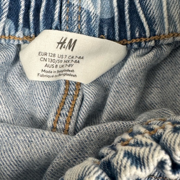 H&M Blue Heart Print Denim Jacket & Paper Bag Skirt Set Girls Size 7 Kids - Picture 7 of 8